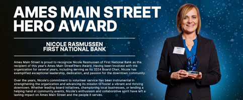 Nicole Rasmussen Honored with 2025 Ames Main Street Hero Award
