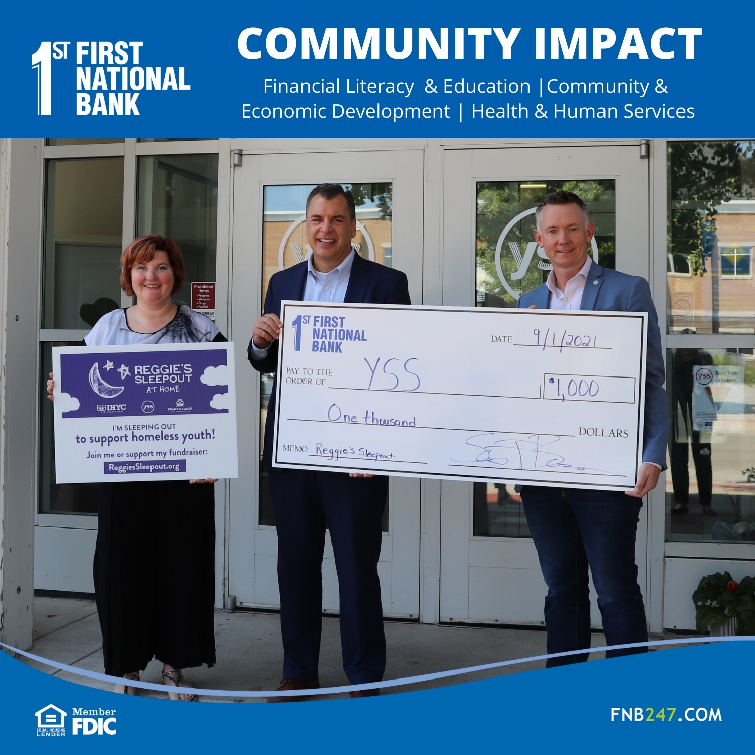 Check presentation to YSS for Reggie's Sleepout