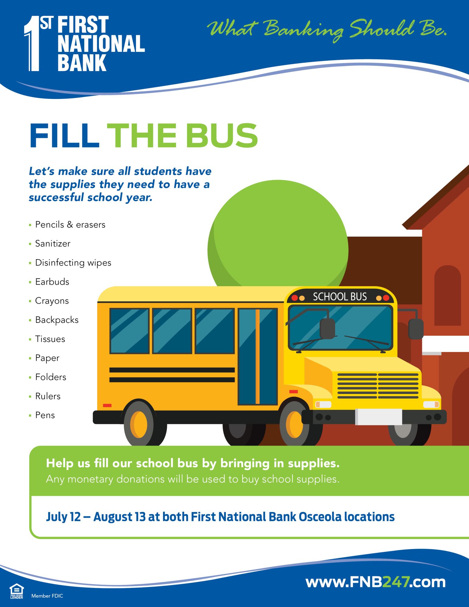 Osceola Fill The Bus School Supply Drive Flyer