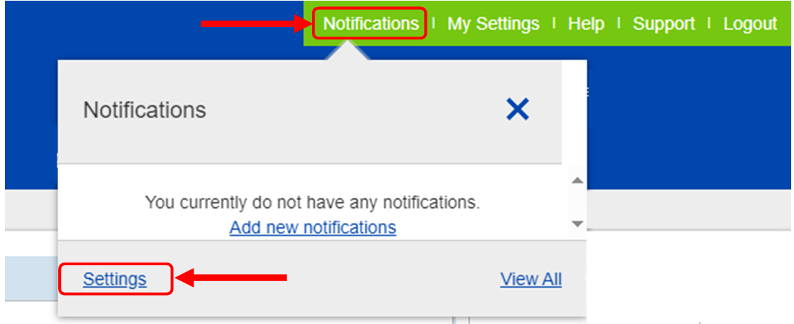 Old notifications settings link